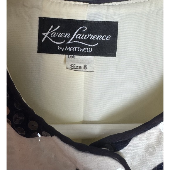 Vintage Karen Lawrence Sequin White & Navy Blue Polka Dot Women's Blouse Size-8 - Picture 3 of 13